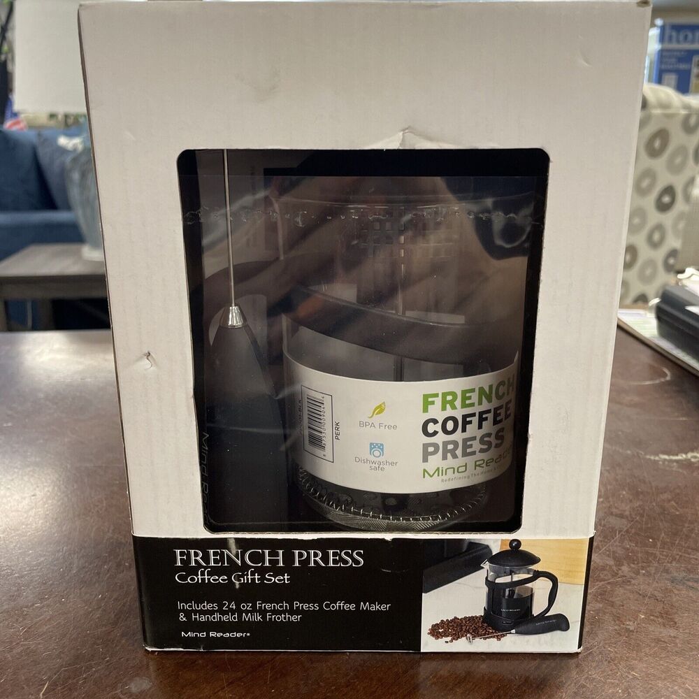 Mind Reader French Press Coffee Maker Gift Set 24 oz & Handheld Milk Frother
